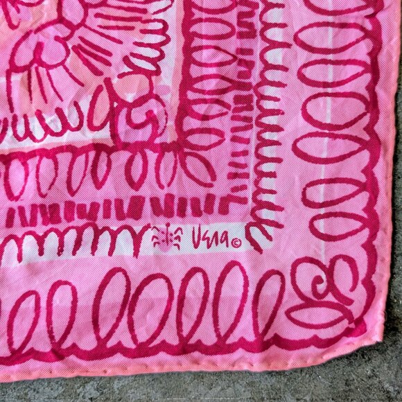 Vintage Vera Pink Illustrated Floral Medallion Square Scarf - Picture 6 of 7